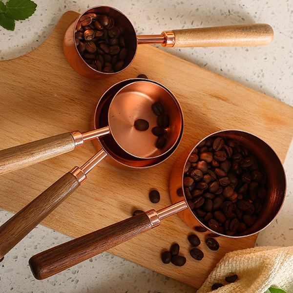 Rose Gold Measuring Cups Measure Tool Scale Spoons Wood Handle Kitchen Tool Cup Coffee Scoop Teaspoon