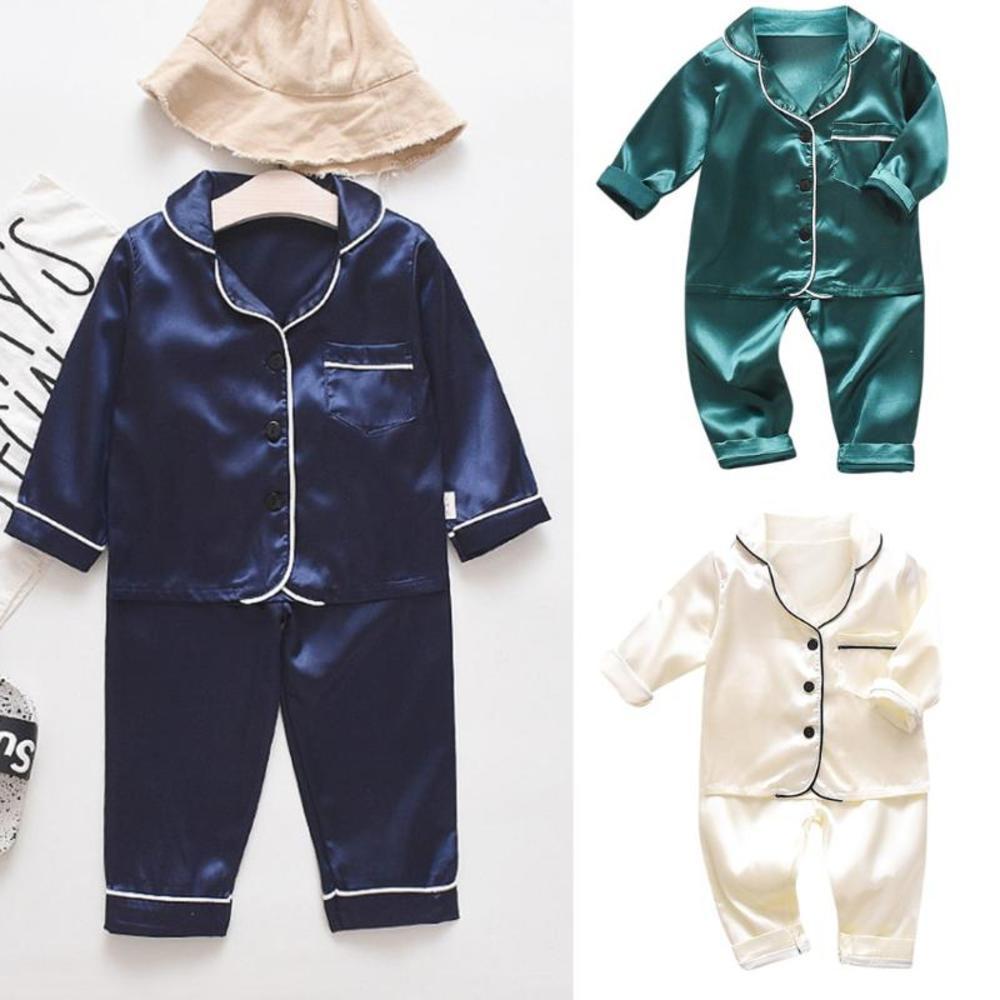 Long Toddler Baby Boys Sleeve Solid Tops+Pants Pajamas Sleepwear Outfits Set 2 Pcs Clothes Sprig Autumn Outfits