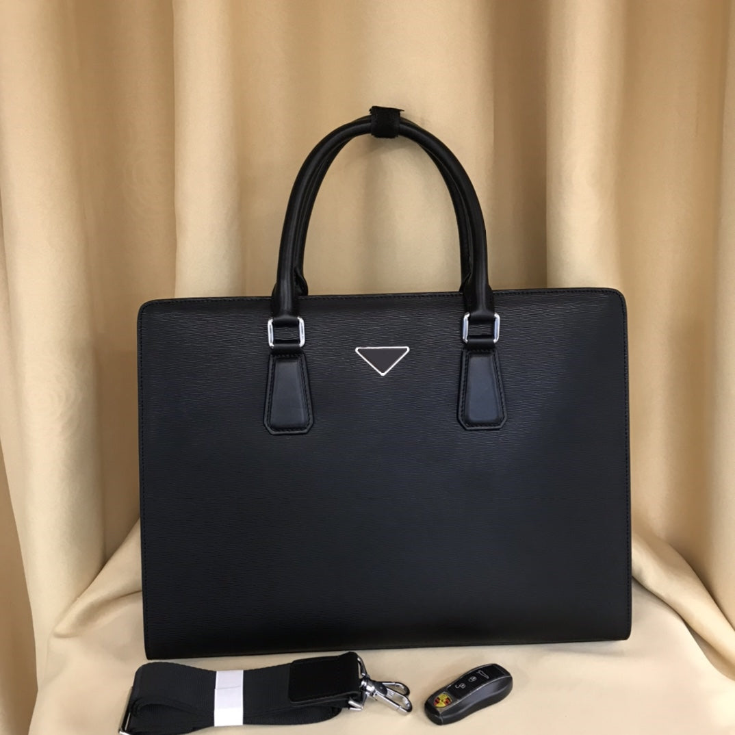 2021 Men&#039;s black leather designer briefcase high quality laptop bag large capacity retro fashion handbag