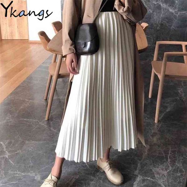 Spring White Chiffon Women High Waist Skirt Vintage Female Black Long Pleated Skirts Streetwear Saias Midi Faldas clothes 210421