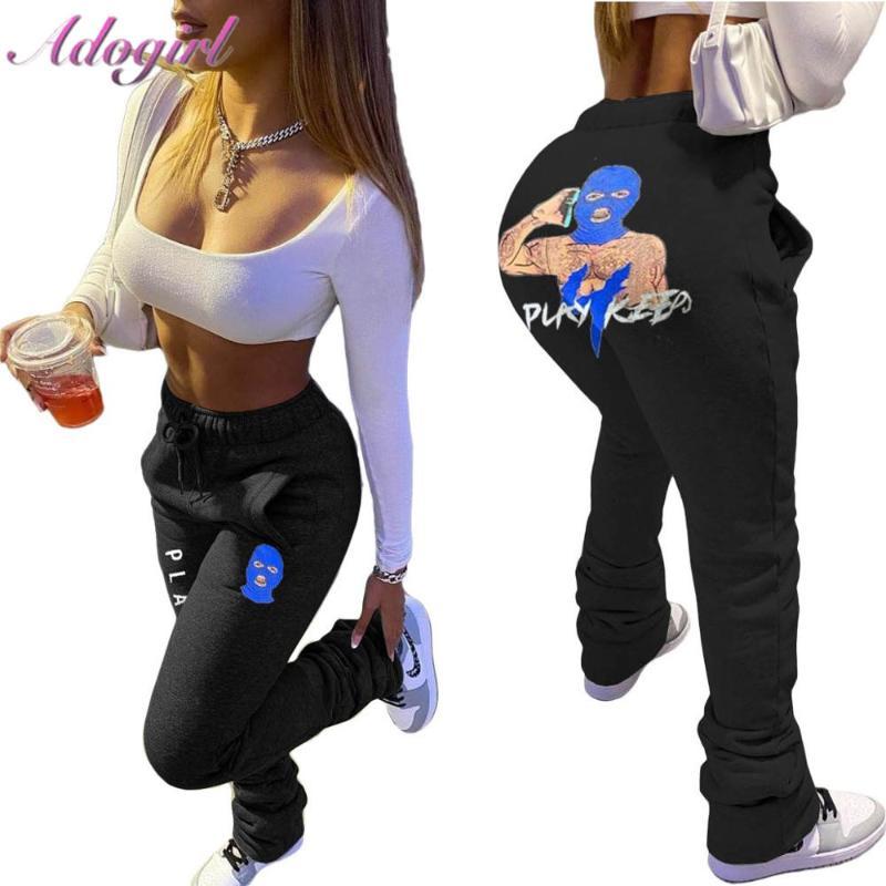 Women&#039;s & Capris Pleated Sweatpants Causal Cartoons Print High Waist Drawstring Leggings Thick Flare Stacked Pants Women Joggers Active Trouser