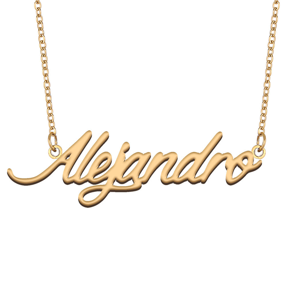 Alejandro Name Necklace Choker Nameplate Personalized Pendant for Women Girls Birthday Gift Children Best Friends Jewelry 18k Gold Plated Stainless