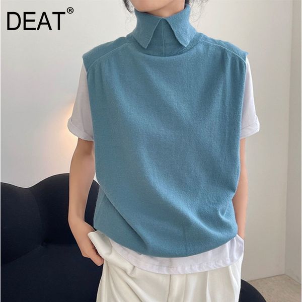 Women Loose Fit Khaki Big Size Vintage Knitting Vest Turn Down Colllar Sleeveless Fashion Spring Autumn GX330 210421