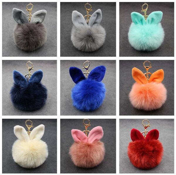 Free ship Cute rabbit ears balls hanging keychain bag fur ball pendant gift Key Rings GSKR278 mix order 20 pieces a lot keychains