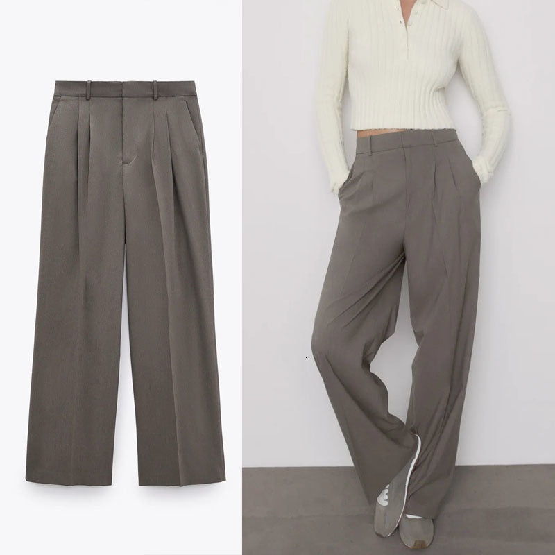 leggings High Waist Dad Women Vintage Side Pockets Pleated Trousers Woman Fashion Front Button Zip Slim Spring Pants