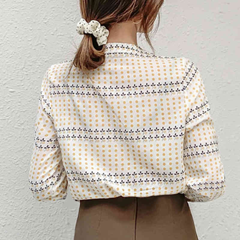 sweaters 2021 Women Elegant Work Wear Shirts Korean Print Blouses Formal Business Shirt Spring Autumn Loose Chiffon Tops