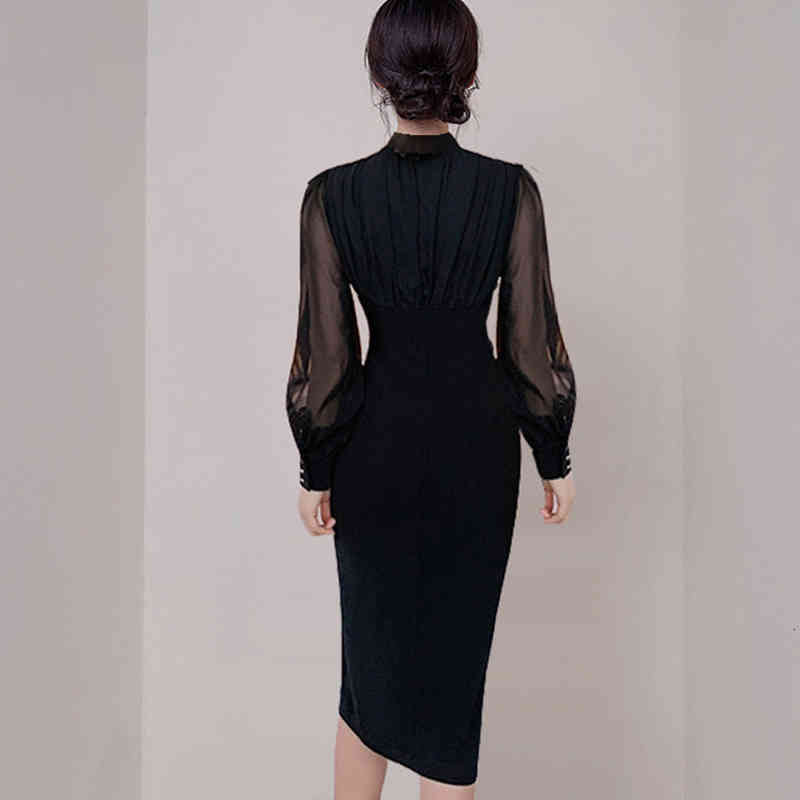 dresses Elegant Split Double Breasted Womens Simple Slim Chiffon Stitching Sheath Bodycon es Office Wear Vestidos