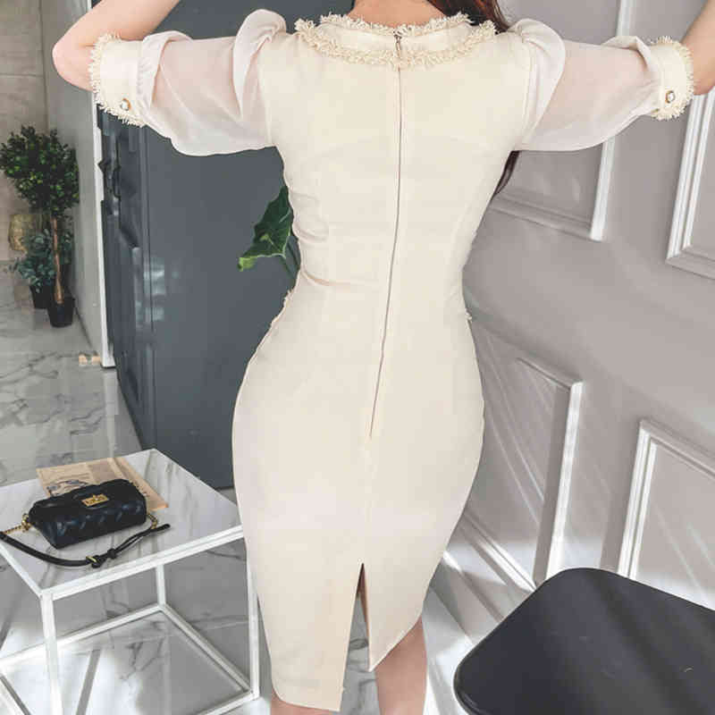 dresses Elegant Office Pencil Women 2021 Summer High Waist Sheath es Simple Single Breasted Work Bodycon Vestidos