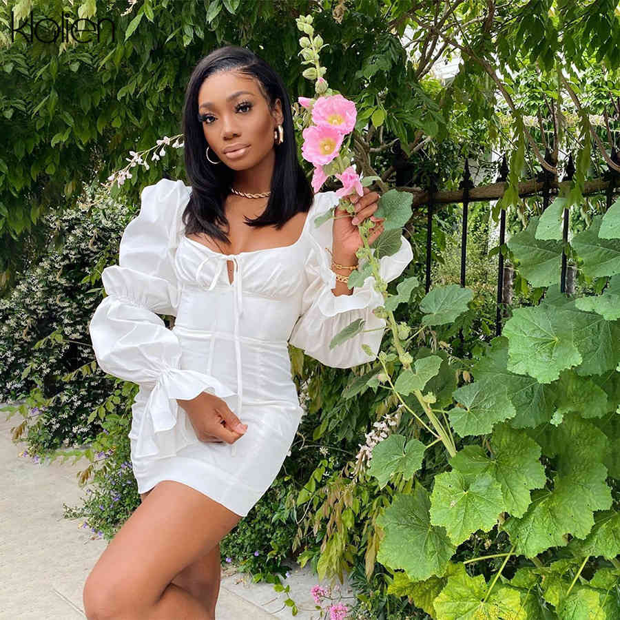 dresses fashion elegant Lantern Sleeve bow bandage white mini women street office lady casual party beach vacation dress