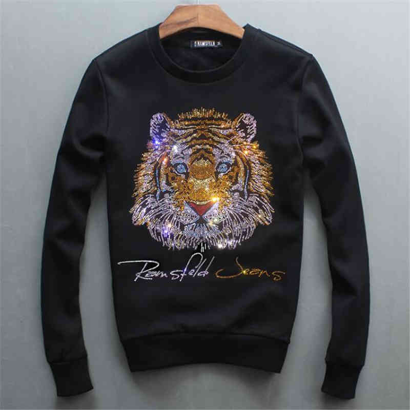 hoodie hoodie autumn of hoodies men&#039;s head round neck sweatershirt Diamonds Tiger youth leisure hoody
