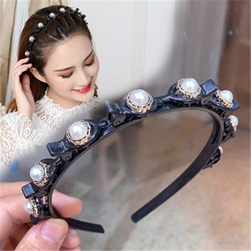 ZV80 fixed headbands pearlbangs fixed bangs pin trembling net red pearl knitting belt tiktok hairpin hair plate