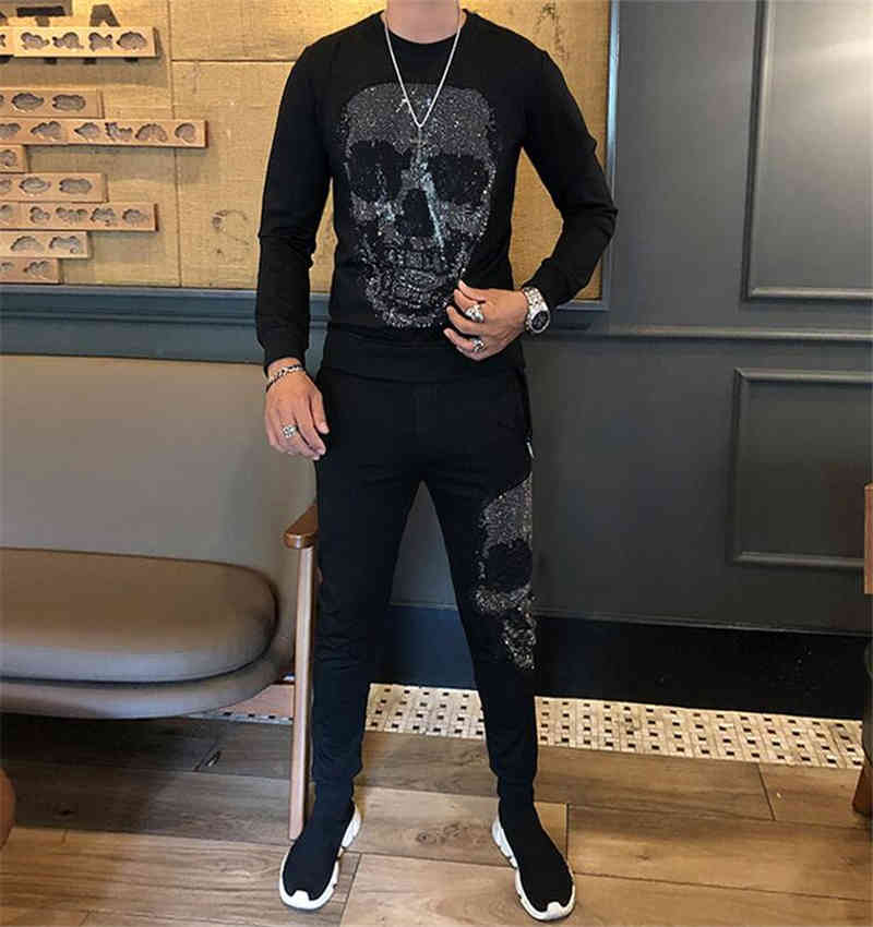 tracksuits Winter fashion brand men&#039;s casual sportswear slim design diamond face hoodie suit