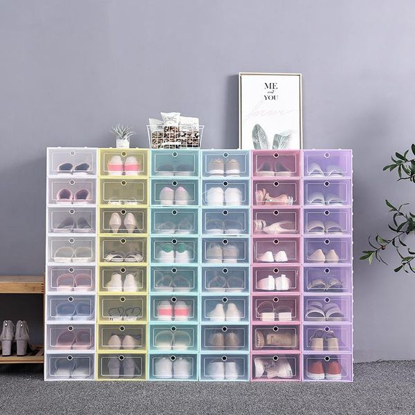 Thicken Clear Plastic Dustproof Shoe Storage Box Flip Transparent Boxes Candy Color Stackable Shoes Organizer