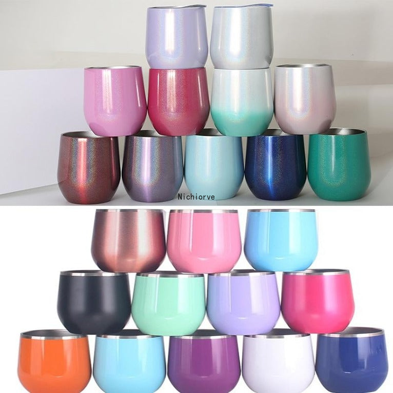 Free DHL Shipping 12oz Wine tumbler Stainless Steel Wine Glasses Egg Cups Colourful Stemless Wine Glasses with Lid Shatterproof Vacuum