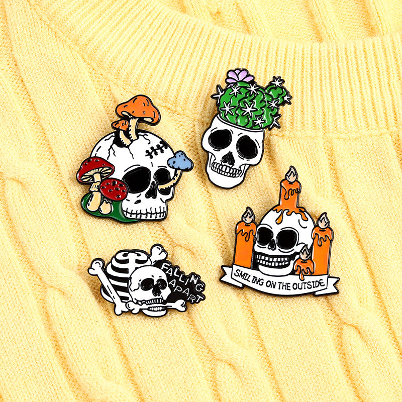 Halloween Mushroom Skull Brooches Cactus Candle Alloy Paint Drop Pins For All Saints&#039; Day Clothing Backpack Anti Light Button Badge Wholesale