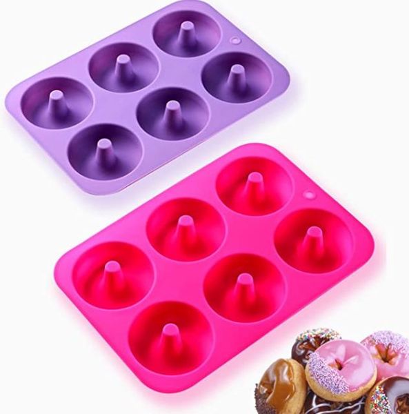 6 Cavity Silicone Donut Baking Moulds Pan Non-Stick Full-Sized Safe Mold Tray Maker for Cake Biscuit Bagels Muffins Heat Resistance Kitchen