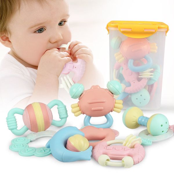 Meibeile Infant Toddler Soft Teether Musical Toy Set Hand Ring Bell Juguete Baby Rattles For Kids Early Intelligence Development C0331