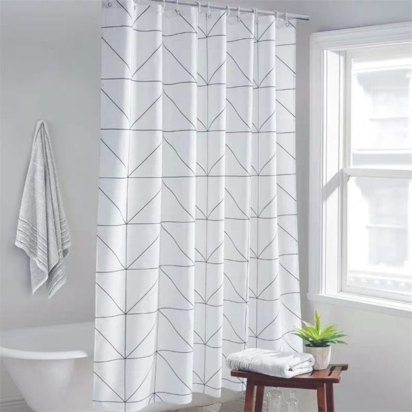 Fashion White Grid Print Blinds Curtains For Bathroom Variety Size Polyester Bath Curtain Waterproof Shower Curtains Home Decor 210402