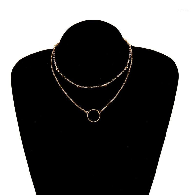 Multi layer Minimalist Gold Color Bead Choker Necklace Collar Statement Round Circle Pendant Necklace for Women Jewelry1
