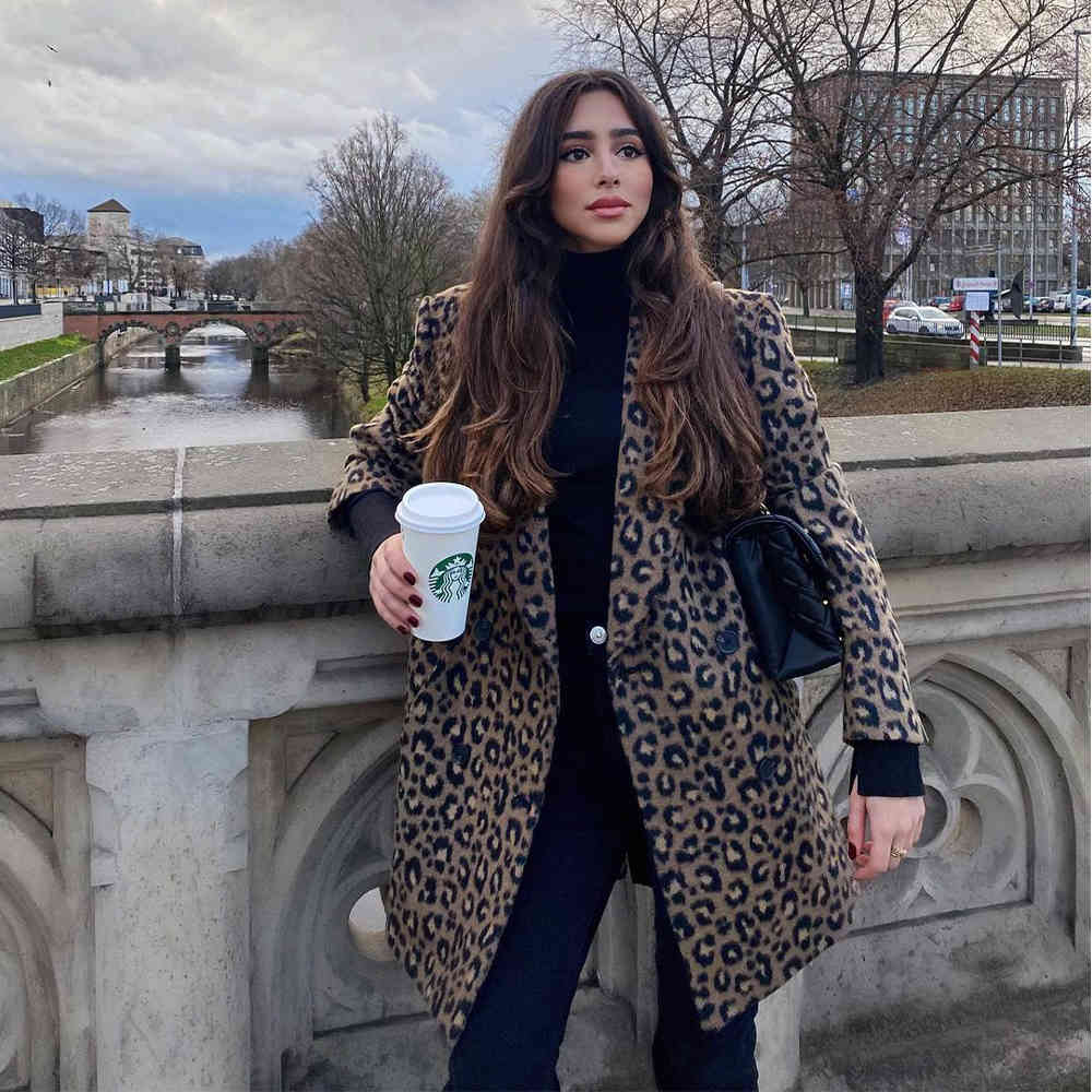 blends Autumn Winter Women Animal Print Coat Double-Breasted Casual Fashion Warm windbreaker Outerwear female Jacket