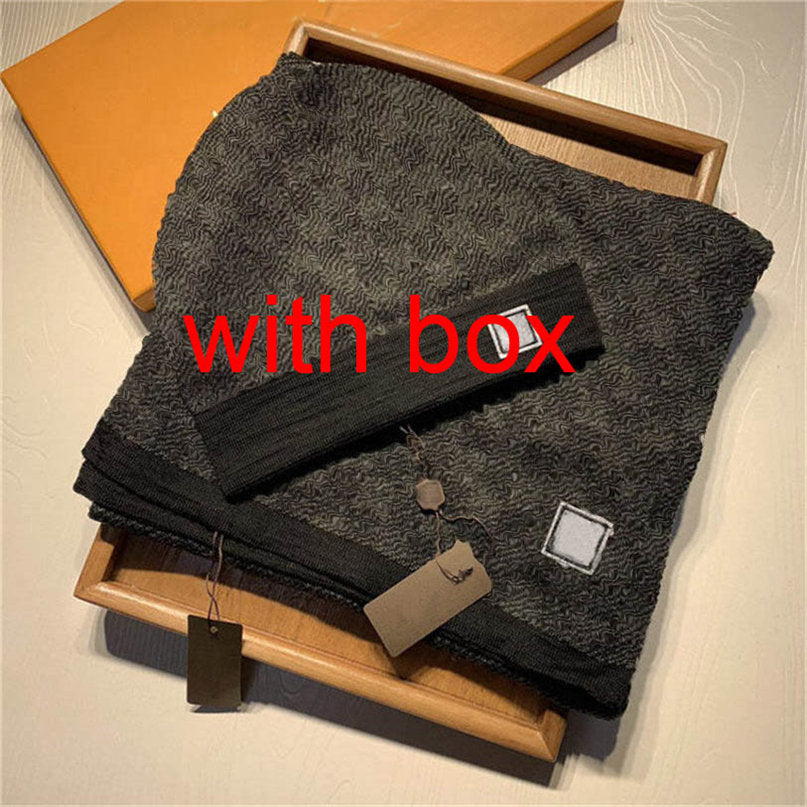Scarves Sets Women mens knitted Scarf and Hat Set Winter Warm Hats and scarves Beanie Hat for men With BOX