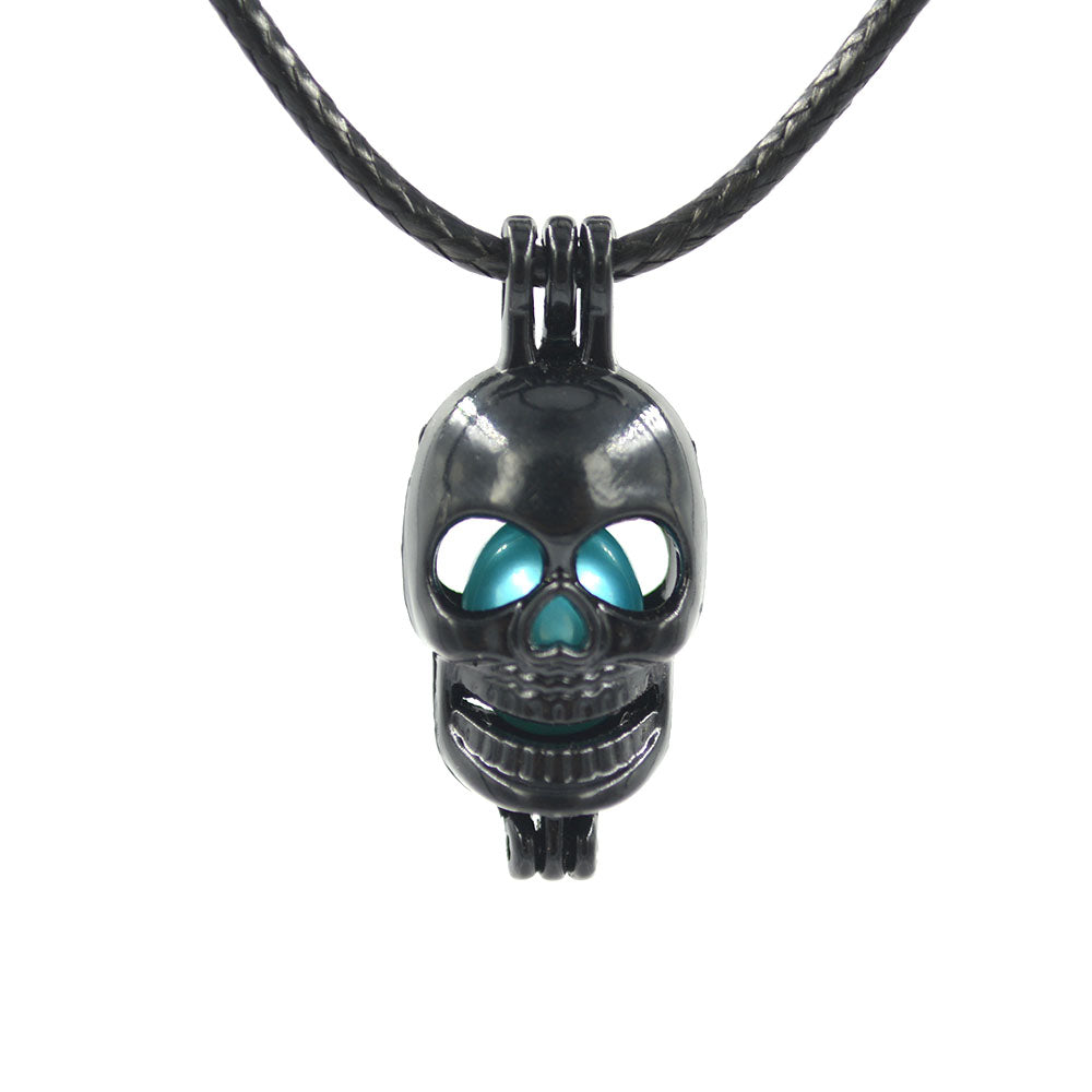 Black Skull Head Pearl Cage Beads Locket Pendant Jewelry Making Supplies-For Oyster Pearls, Essential Oil Diffuser, Fun Gifts