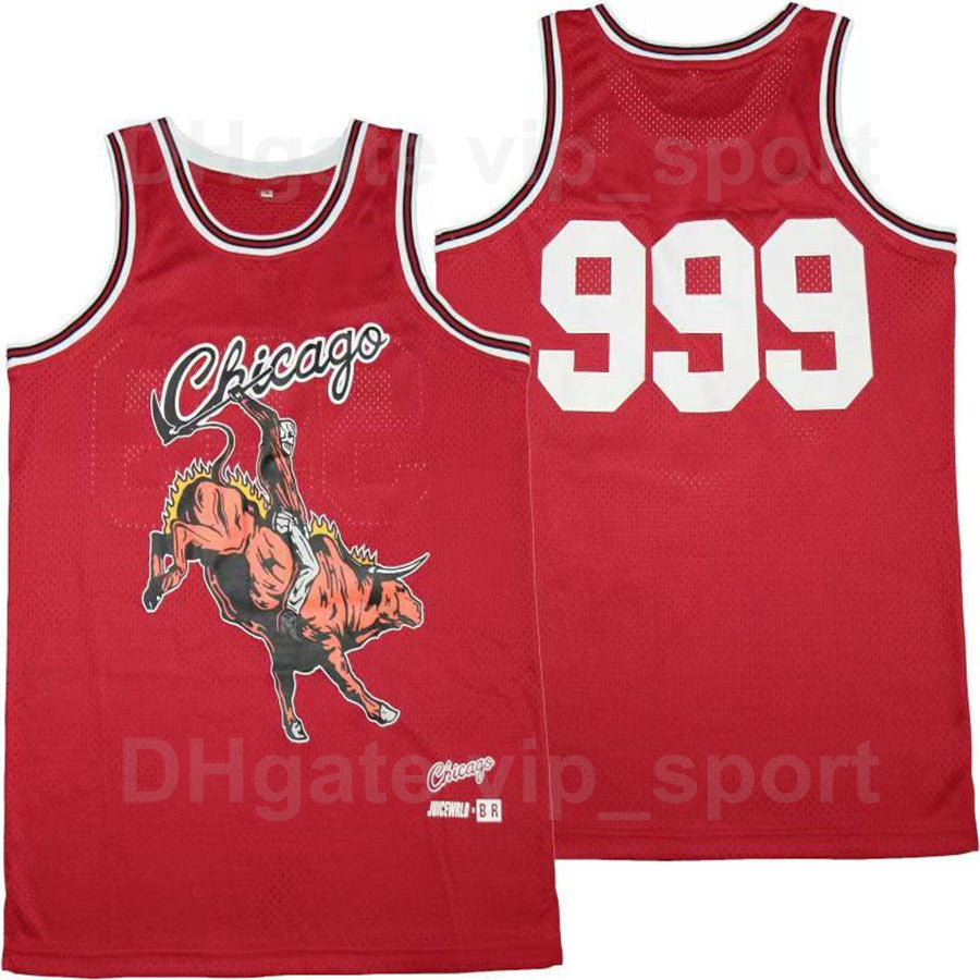Men Remix Chicago 999 Juice Wrld X BR Basketball Jersey B-R Bleacher Report Birthday Celebrates Embroidery Sewing Pure Cotton Breathable Sport Red G