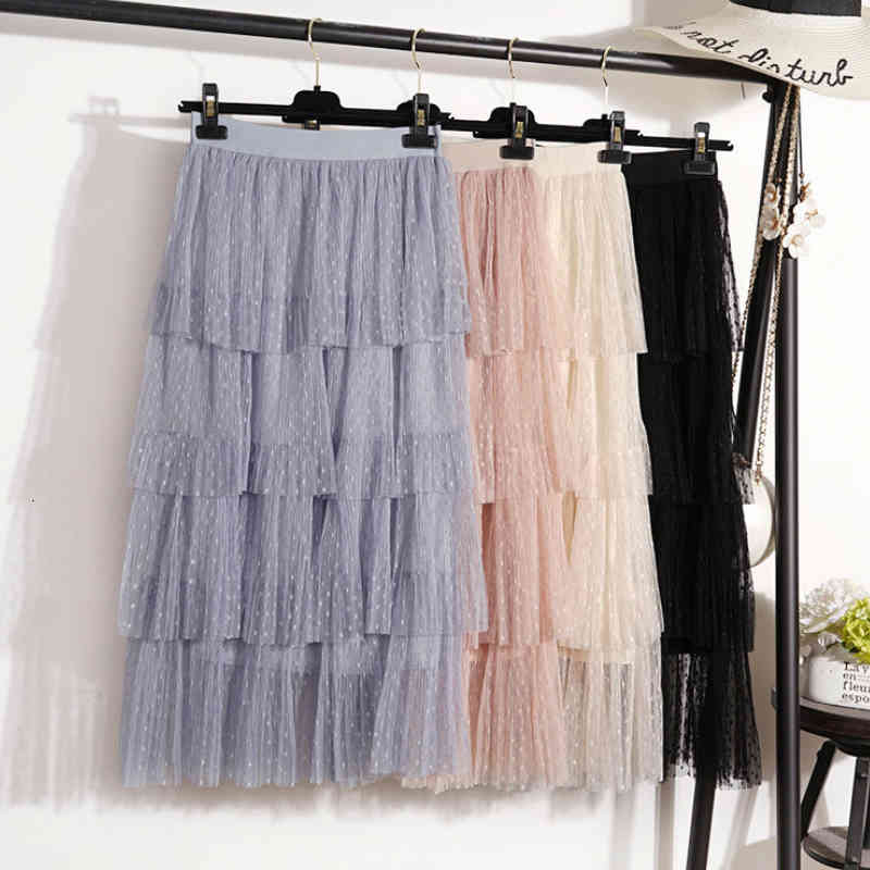 skirts Super Fairy Maxi Tulle Cakee Skirts Dobby Dotted Mesh Pleated Ankle Long Tutu Skirt Pink Gray
