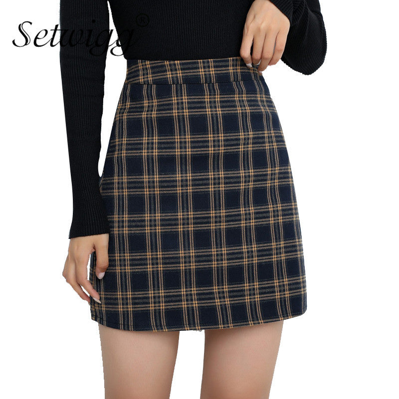 skirts Female High Waisted Vintage Yellow Plaid Cotton A-line Mini School Girl Zipper Black Check Print Short Skirts Skorts