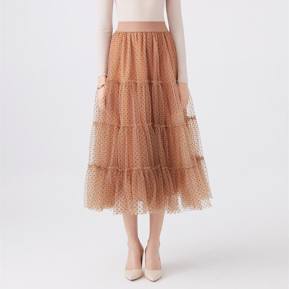 skirts 3 layers Mesh Women 2021 Spring High Waist Polka Dot Pleated Voile Chic Long Tulle Ins Tutu Skirt Femme