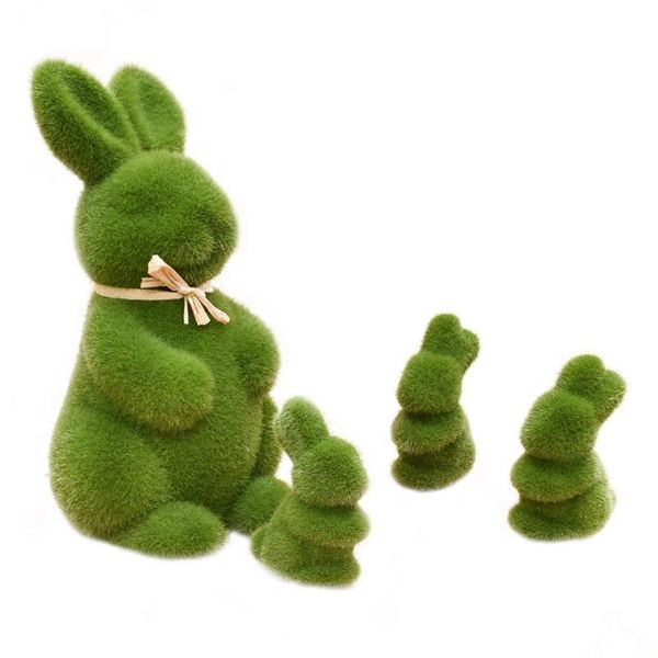 4pcs Easter Rabbit Artificial Grass Animal Easter Rabbit Home Office Ornamet Simulation Lintel Moss Easter Bunny 210408