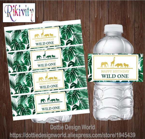 Personalized Tropical Jungle Safari Wild One Water Bottle Wine Labels Candy Bar Wrapper Stickers Baby Shower Birthday Decoration 210408