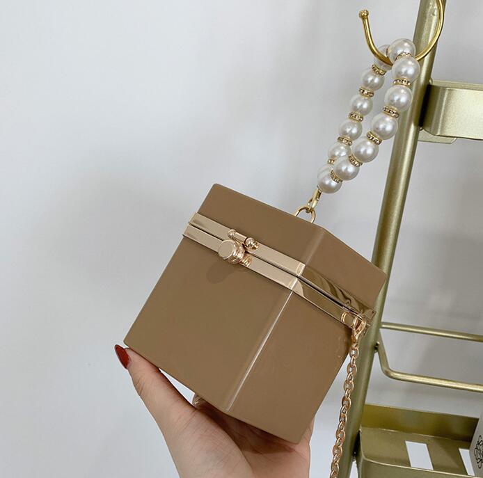 women handbag Candy-colored Acrylic chain bag Sweet and lovely Beads shoulder handbags Street trend hard box womens messenger bags