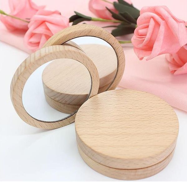 Wood Small Round Mirror Portable Pocket Mirror-Wooden Mini Makeup Mirror Wedding Party Favor Gift Custom Logo SN5324