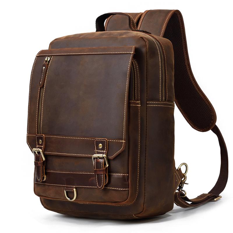 Large Leather Backpack Genuine Real 15.6 Inch Computer Cowhide Vintage Retro Laptop Bag Style School