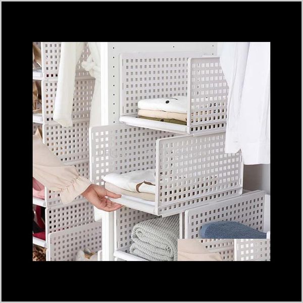 Holders Racks Stackable Wardrobe Closet Storage Organizers Basket Plastic Foldable Cloth Shee Rack Layered Separator Der Assemble Shel Fj60U