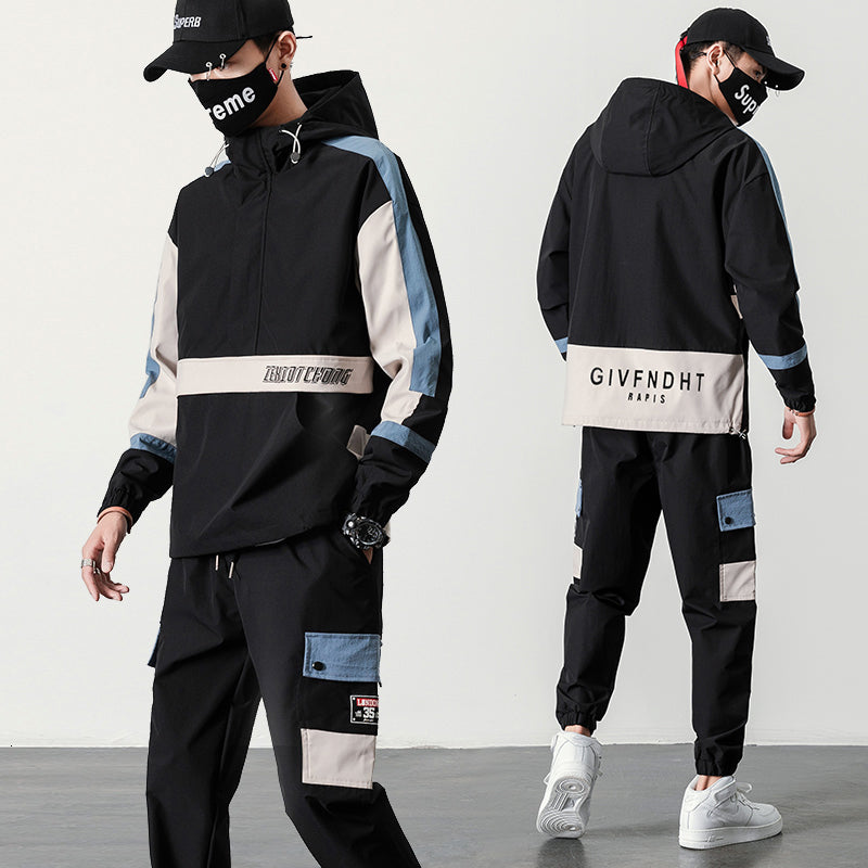 tracksuits Mens Streetwear Tracksuit Autumn Sweat Suit Men Patchwork Hoodie Sweatpants Hip Hop Set Male Fashion Joggers Sets