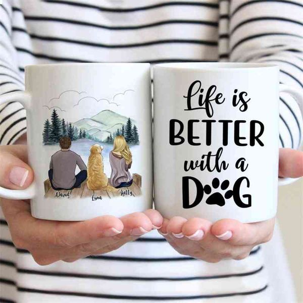 Couple and Dogs Man Women Personalized Mug Custom Made Stoneware Coffee Mugs Cups Gift for Family DIY 11-15Oz R2060 210409