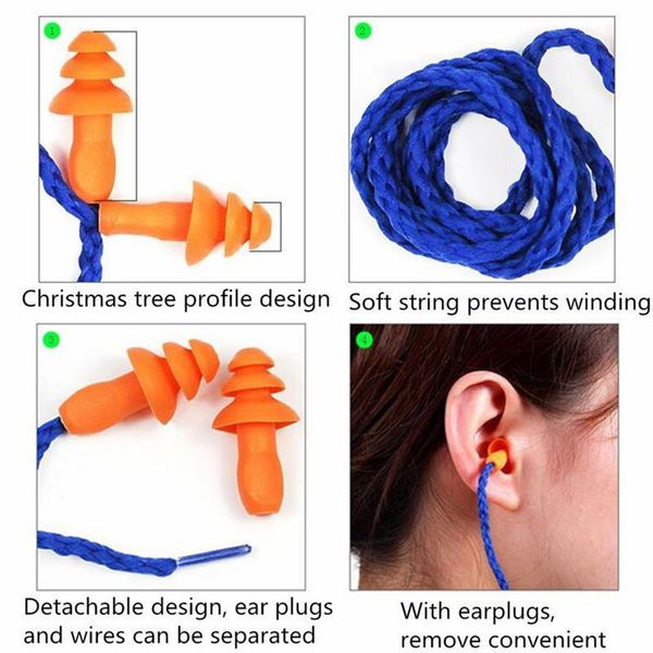 Soft Silicone Corded Noise Prevention Earplugs Ear Plumbing Valves Hearing Protection Noises Reduction Earpluges Crop Ship Earplug Earmuffs