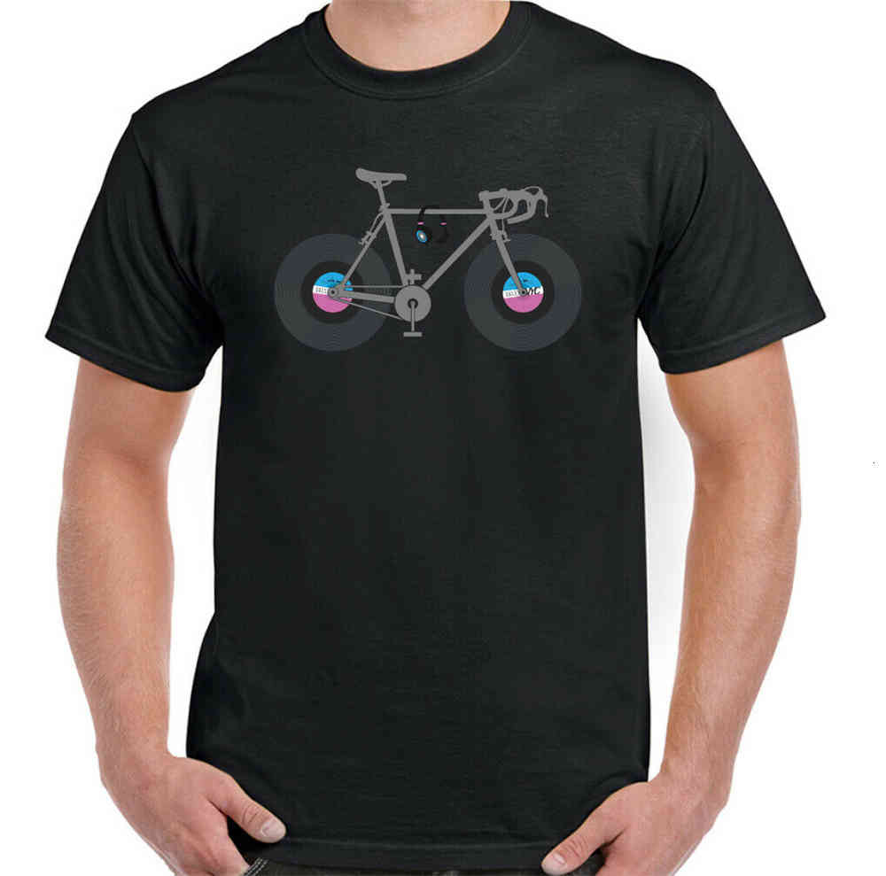 Men&#039;s T-Shirts Cycling Music Mens Funny Bicycle T-Shirt Cyclist Vinyl Records Bike Mtb Bmx Road Street Tee Shirt