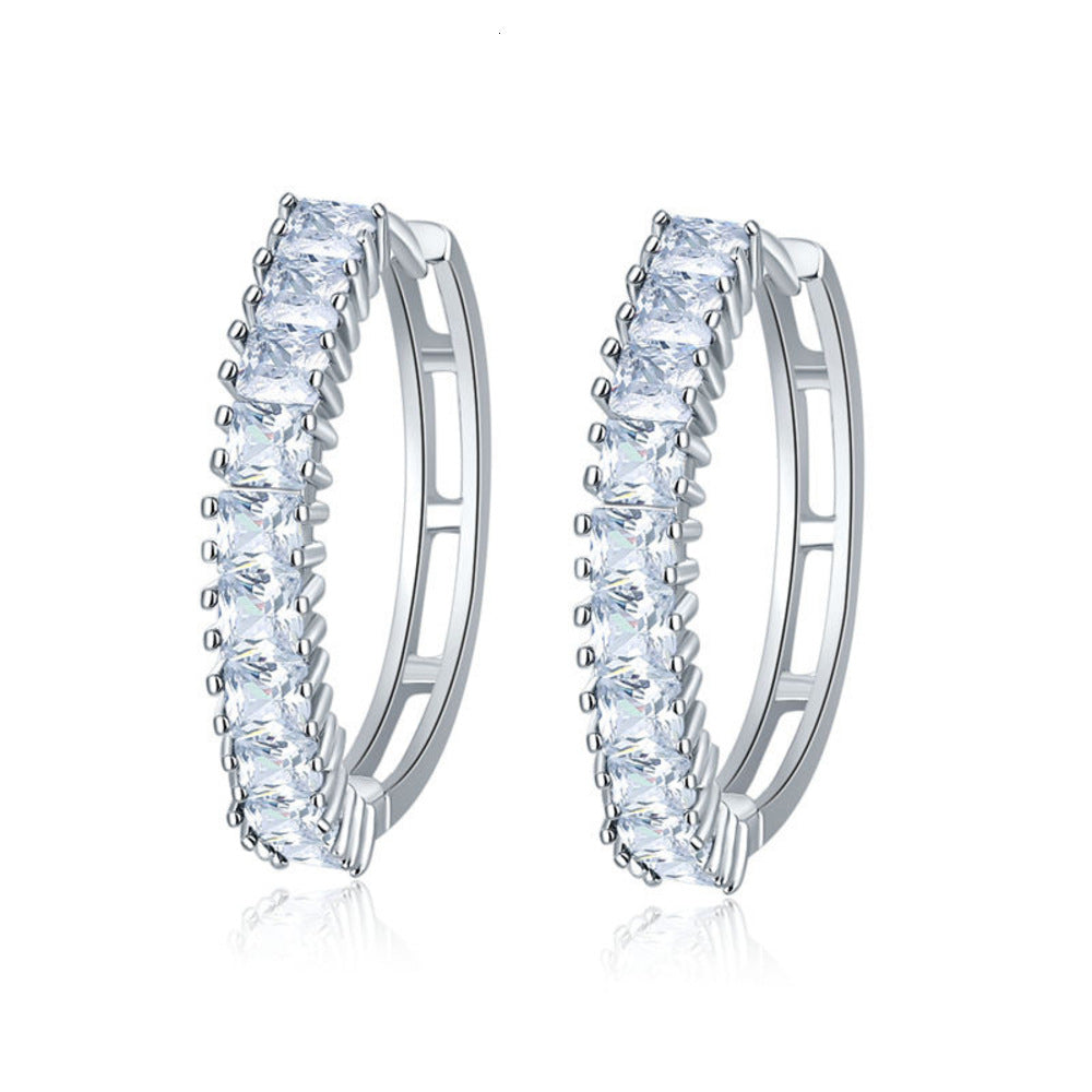 Simple Circle single row crystal Zircon full of drill anti allergy Earrings women&#039;s jewelry