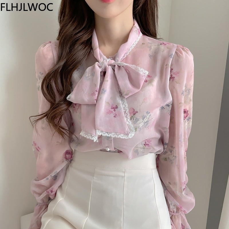 Women&#039;s Blouses & Shirts Cute Pink Retro Vintage Ruffles Bow Tie Ribbon Tops Flhjlwoc Basic Elegant Work Formal Single Breasted Bu