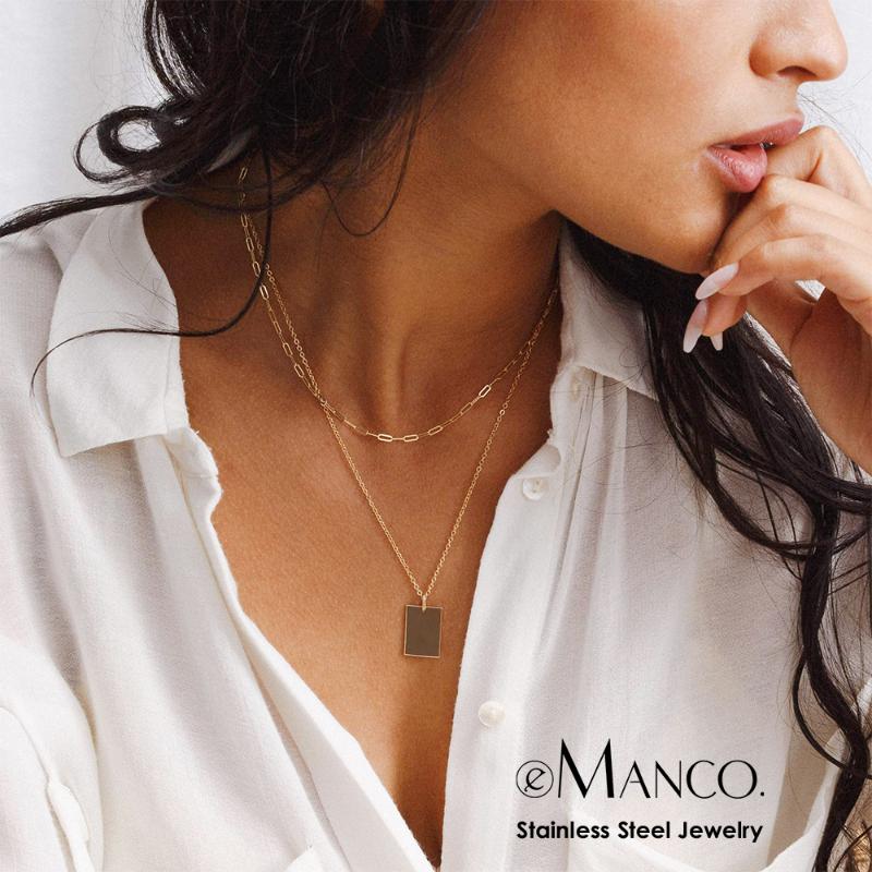 Pendant Necklaces E-Manco Layered Chain Necklace Stainless Steel Chokers For Women Simple Style Ladies Jewelry