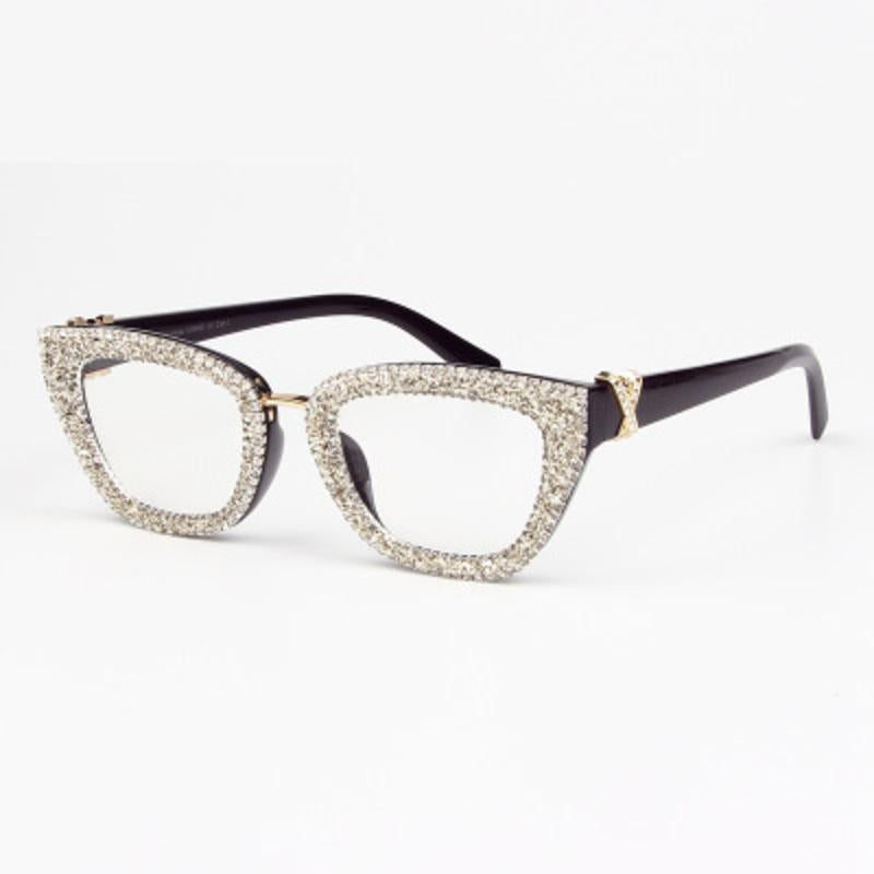 Fashion Sunglasses Frames Retro Square Cat Eye Rhinestone Glasses Women Shining Diamond Frame Female Vintage Plain Mirror Eyewe