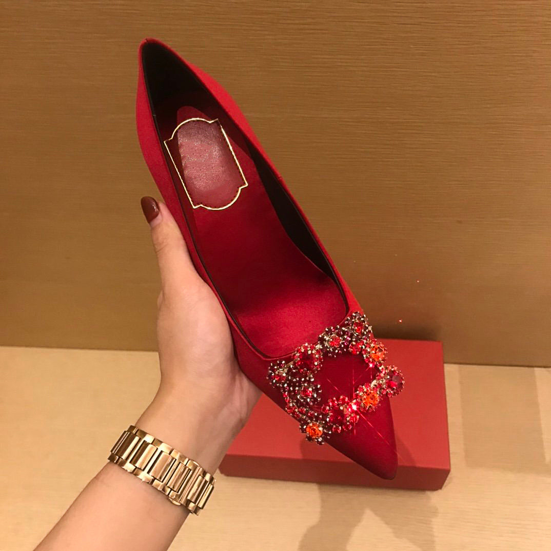 Women temperament sandals Genuine Leather Stiletto High Heel Shoes 6.5cm Heels Shoes with drill decoration shining 6 Colors woman shoe with Box size