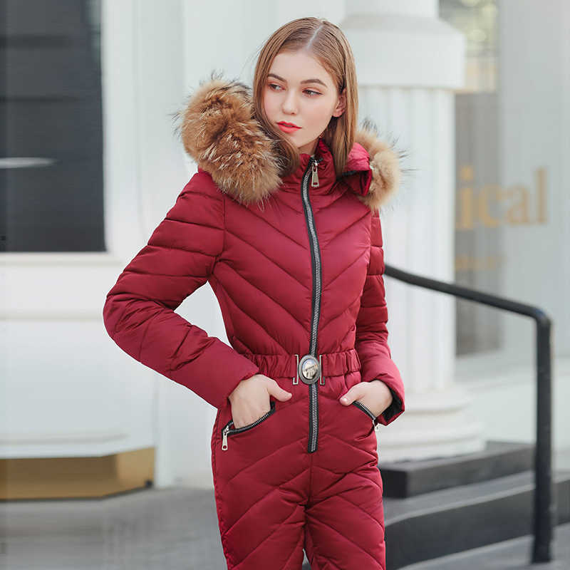 Women&#039;s Leggings Winter Hooded Jumpsuits Parka Ski Suit Warm Sashes Straight Zipper Cotton Padded Casual Tracksuits CASS