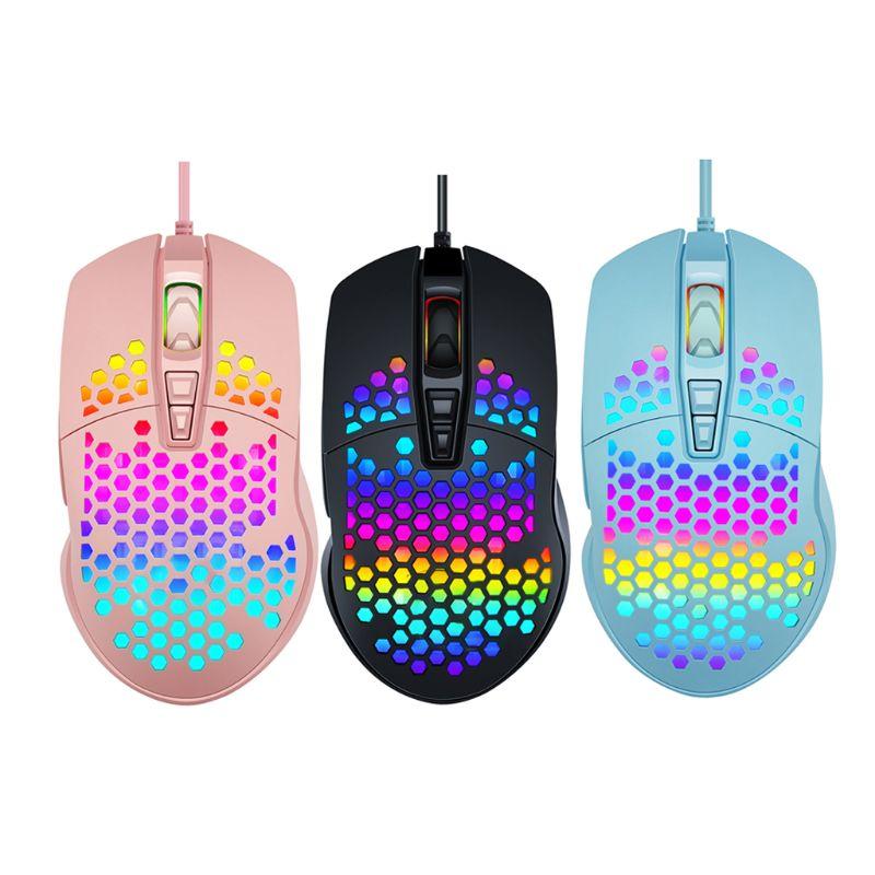 Mice Lightweight Wired Gaming Mouse Hollow Honeycomb Pattern Game With RGB Colorful Light Effect For Lovers