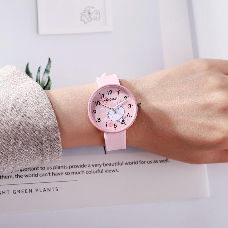 Wristwatches Children Watch Lovely Girl Silicone Belt Jelly Candy-Colored Japanese Style Cute Kitty College Students Wristwatch Reloj