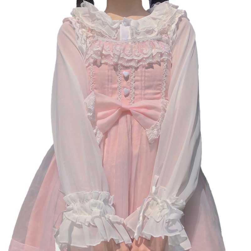 Women&#039;s Blouses & Shirts Soft Girls Lolita Chiffon White Blouse Teens Cute Tops Sweet Fashion Button Up Ruffles Lace Japanese Long