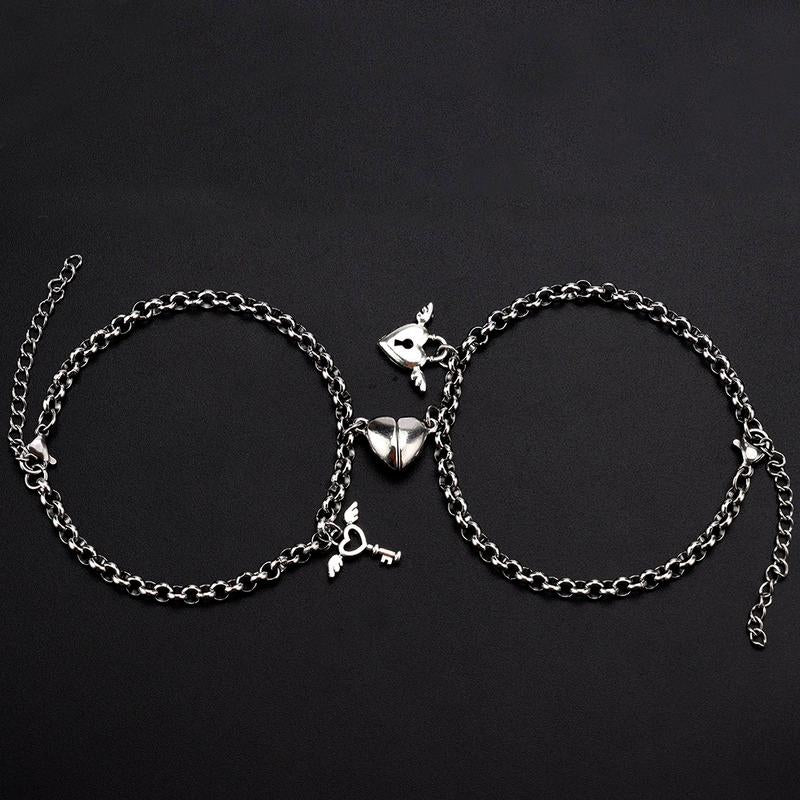 Link, Chain 2pcs - Set Steel O-Shaped Magnet Bracelet For Couples Stainless Charm Attractive Men And Women Valentine&#039;Day Gifts